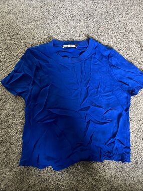 Alice + Olivia Cobalt Short Sleeve Silk Tee